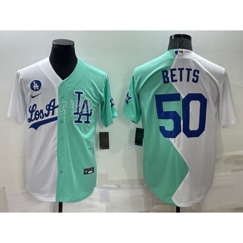 68635d7ab7649_1 Men's Los Angeles Dodgers #50 Mookie Betts 2022 All-Star White/Green Cool Base Stitched Baseball Jersey