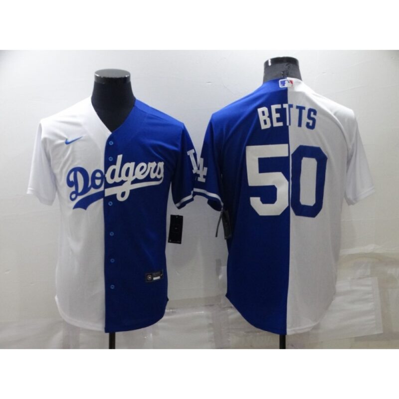 68635d7de78d0_1 Men's Los Angeles Dodgers #50 Mookie Betts White/Blue Split Cool Base Stitched Baseball Jersey