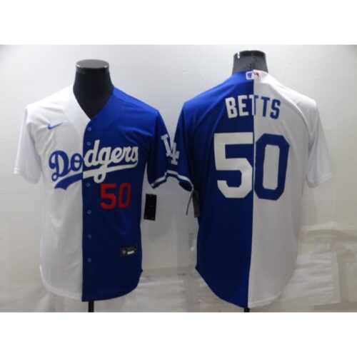 68635d812b9a5_1 Men's Los Angeles Dodgers #50 Mookie Betts White/Blue Split Cool Base Stitched Baseball Jersey
