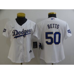 68635d9a5b4f2_1 Women's Los Angeles Dodgers #50 Mookie Betts White Gold Championship Cool Base Stitched Jersey(Run Small)