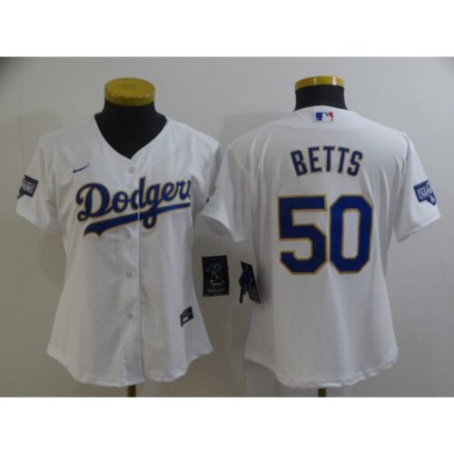 68635d9a5b4f2_1 Women's Los Angeles Dodgers #50 Mookie Betts White Gold Championship Cool Base Stitched Jersey(Run Small)