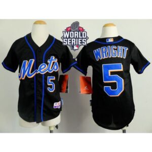 68635da7e5755_1 Mets #5 David Wright Black Cool Base W/2015 World Series Patch Stitched Youth MLB Jersey