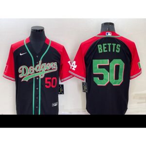 68635e20d8430_1 Men's Los Angeles Dodgers #50 Mookie Betts Red/Black Cool Base Stitched Baseball Jersey