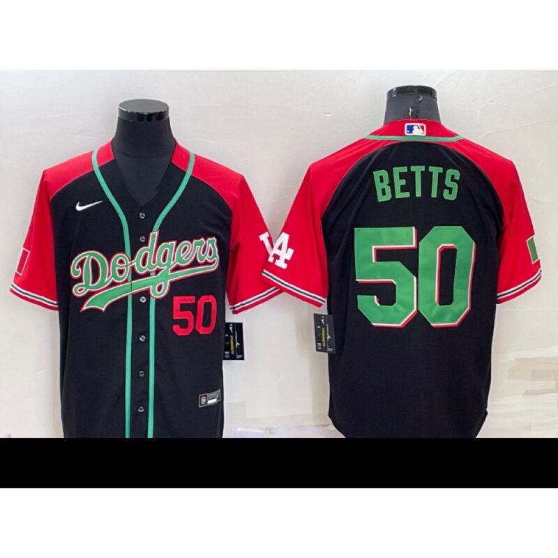 68635e20d8430_1 Men's Los Angeles Dodgers #50 Mookie Betts Red/Black Cool Base Stitched Baseball Jersey