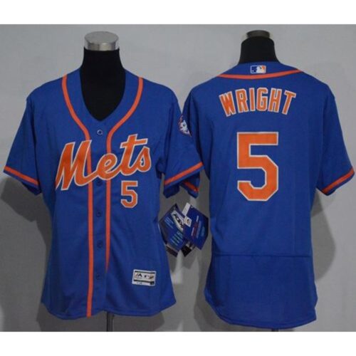 68635e3e8afab_1 Mets #5 David Wright Blue Flexbase Authentic Women's Stitched MLB Jersey