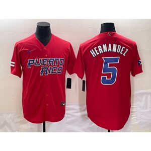 68635e5e914ca_1 Men's Puerto Rico Baseball #5 Enrique Hernandez 2023 Red World Baseball Classic Stitched Jersey