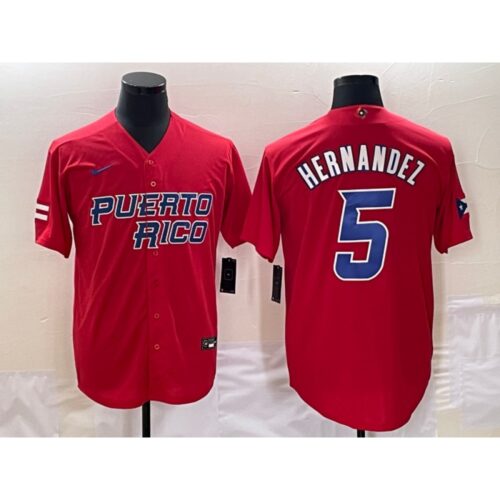 68635e5e914ca_1 Men's Puerto Rico Baseball #5 Enrique Hernandez 2023 Red World Baseball Classic Stitched Jersey