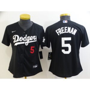 68635e76df01d_1 Women's Los Angeles Dodgers #5 Freddie Freeman Black Cool Base Stitched Baseball Jersey(Run Small)