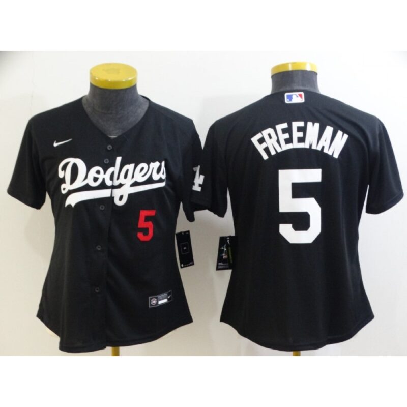 68635e76df01d_1 Women's Los Angeles Dodgers #5 Freddie Freeman Black Cool Base Stitched Baseball Jersey(Run Small)