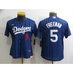 68635e79927b9_1 Women's Los Angeles Dodgers #5 Freddie Freeman Blue Stitched Baseball Jersey(Run Small)