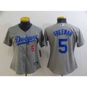 68635e7c588f8_1 Women's Los Angeles Dodgers #5 Freddie Freeman Grey Cool Base Stitched Baseball Jersey(Run Small)