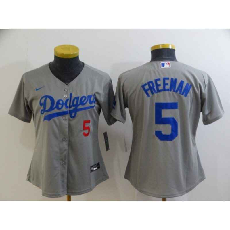 68635e7c588f8_1 Women's Los Angeles Dodgers #5 Freddie Freeman Grey Cool Base Stitched Baseball Jersey(Run Small)