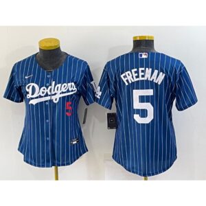 68635e7f0b904_1 Women's Los Angeles Dodgers #5 Freddie Freeman Navy/Gold Stitched Baseball Jersey(Run Small)