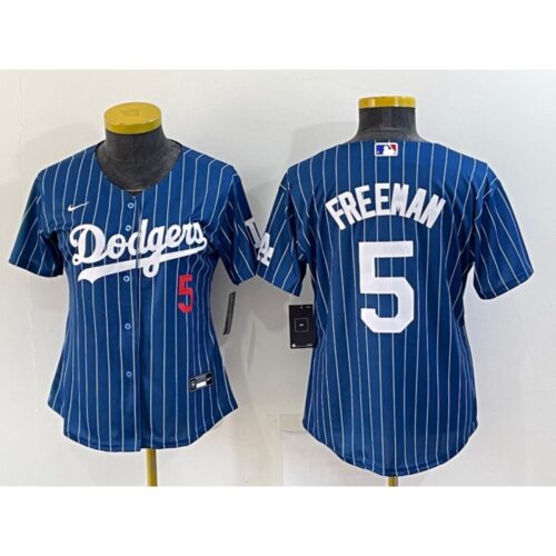 68635e7f0b904_1 Women's Los Angeles Dodgers #5 Freddie Freeman Navy/Gold Stitched Baseball Jersey(Run Small)
