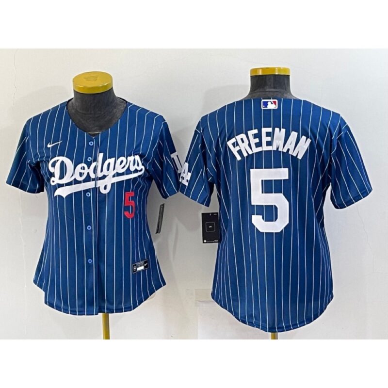 68635e7f0b904_1 Women's Los Angeles Dodgers #5 Freddie Freeman Navy/Gold Stitched Baseball Jersey(Run Small)