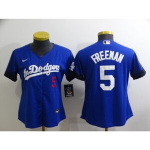 68635e874b873_1 Women's Los Angeles Dodgers #5 Freddie Freeman Royal City Connect Cool Base Stitched Baseball Jersey(Run Small)