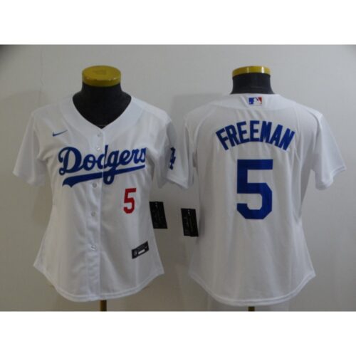 68635e89e98c4_1 Women's Los Angeles Dodgers #5 Freddie Freeman White Cool Base Stitched Baseball Jersey(Run Small)