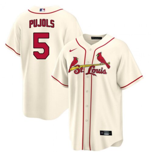 68635eb97d1ad_1 Men's St. Louis Cardinals #5 Albert Pujols Cream Cool Base Stitched Jersey