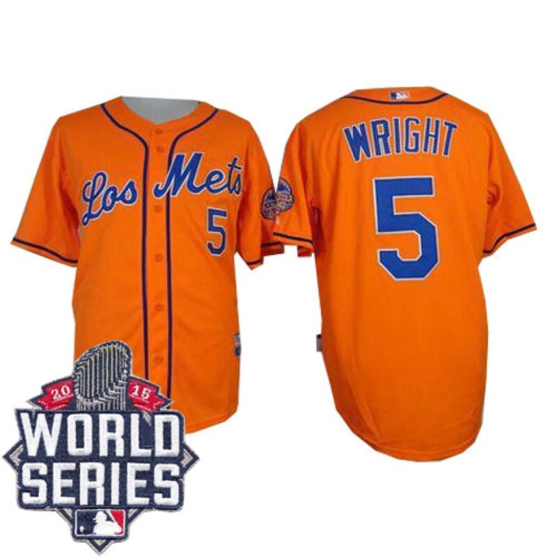 68635f608632e_1 Mets #5 David Wright Orange Los Mets Cool Base W/2015 World Series Patch Stitched MLB Jersey