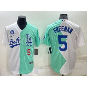 68635f98d4fa0_1 Men's Los Angeles Dodgers #5 Freddie Freeman 2022 All-Star White/Green Cool Base Stitched Baseball Jersey