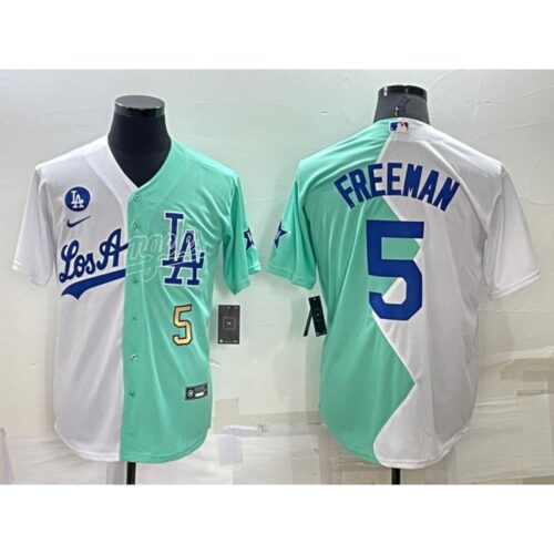 68635f9d59add_1 Men's Los Angeles Dodgers #5 Freddie Freeman 2022 All-Star White/Green Cool Base Stitched Baseball Jersey