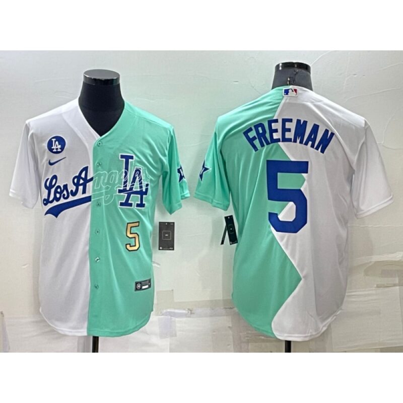 68635f9d59add_1 Men's Los Angeles Dodgers #5 Freddie Freeman 2022 All-Star White/Green Cool Base Stitched Baseball Jersey