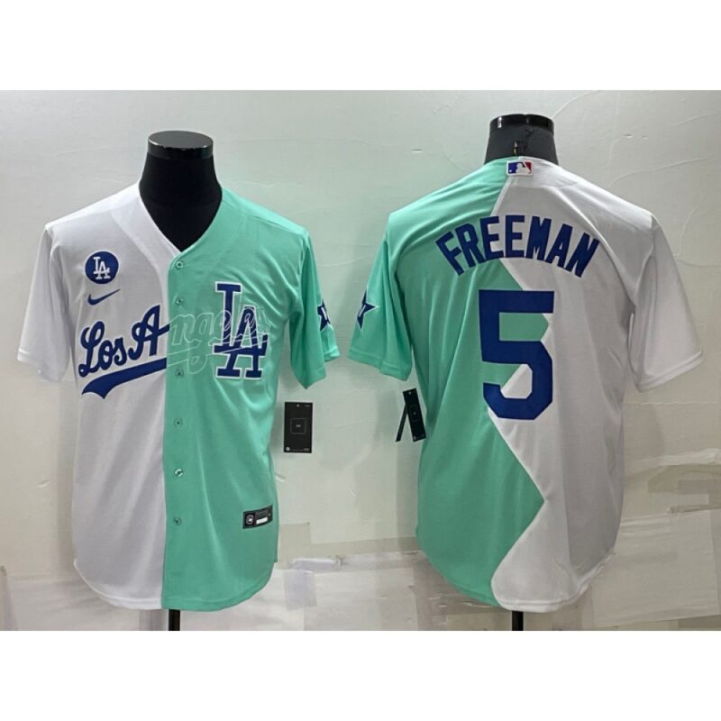 68635fa424d38_1 Men's Los Angeles Dodgers #5 Freddie Freeman 2022 All-Star White/Green Cool Base Stitched Baseball Jersey