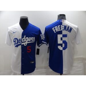68635fa787f10_1 Men's Los Angeles Dodgers #5 Freddie Freeman White/Blue Split Cool Base Stitched Baseball Jersey