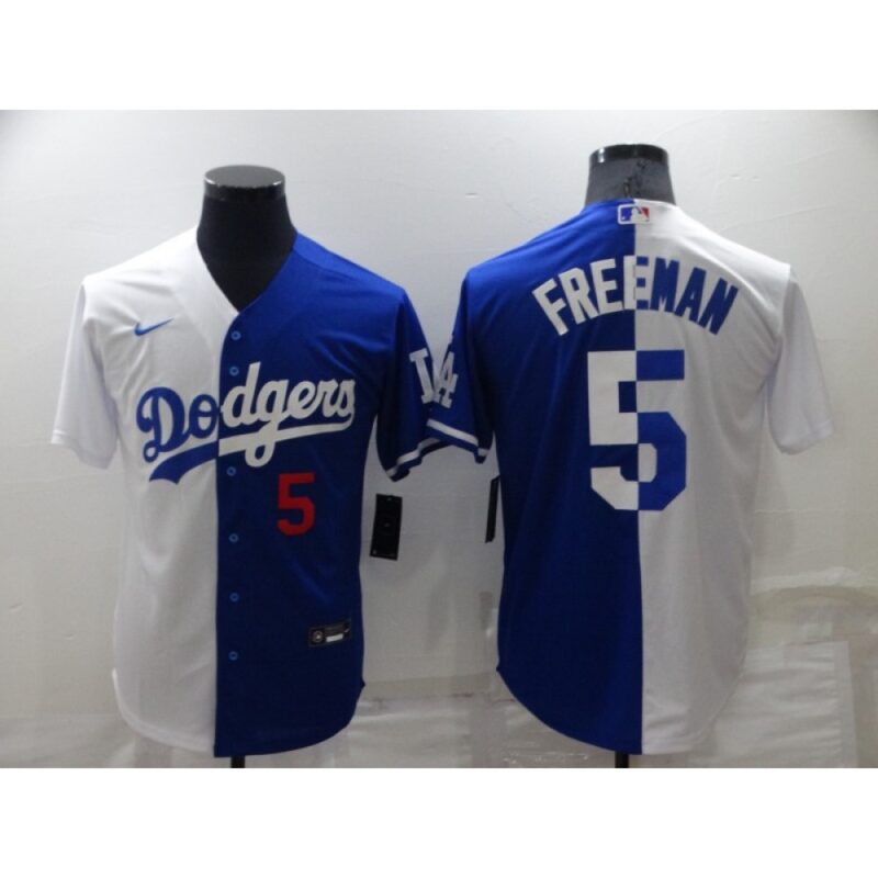 68635fa787f10_1 Men's Los Angeles Dodgers #5 Freddie Freeman White/Blue Split Cool Base Stitched Baseball Jersey