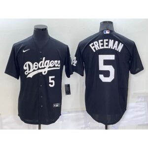 68635fc8aab48_1 Men's Los Angeles Dodgers #5 Freddie Freeman Black Cool Base Stitched Baseball Jersey