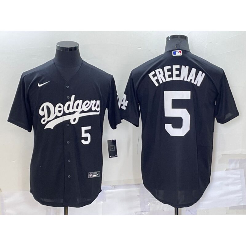 68635fc8aab48_1 Men's Los Angeles Dodgers #5 Freddie Freeman Black Cool Base Stitched Baseball Jersey