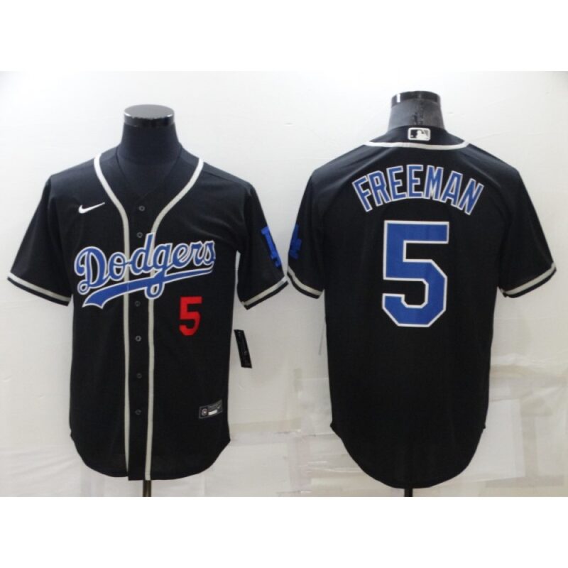 68635fcbe90b1_1 Men's Los Angeles Dodgers #5 Freddie Freeman Black Cool Base Stitched Baseball Jersey