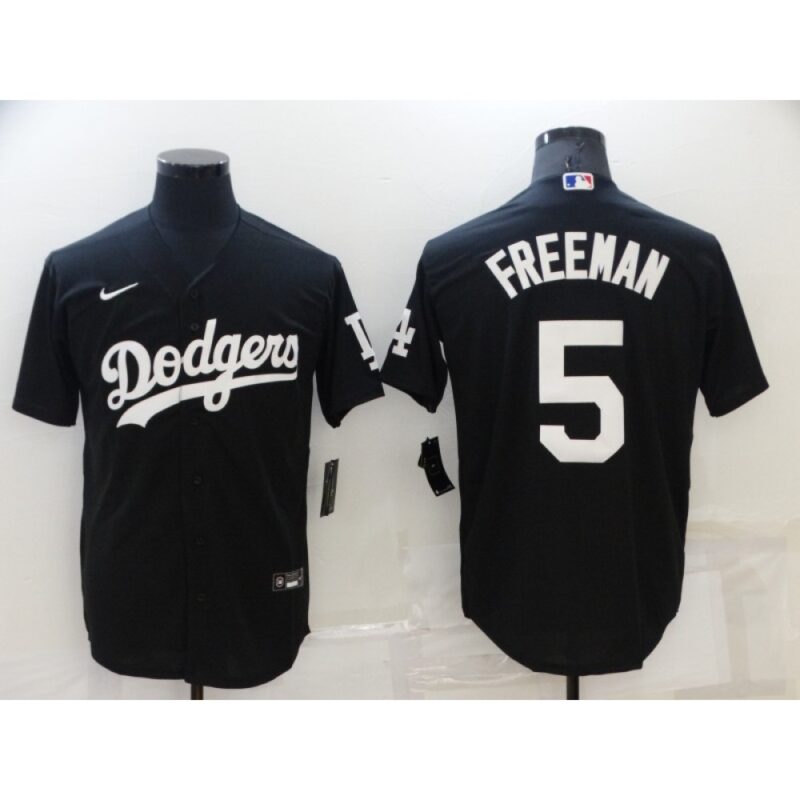 68635fcf4f72d_1 Men's Los Angeles Dodgers #5 Freddie Freeman Black Cool Base Stitched Baseball Jersey