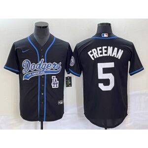 68635fd62948e_1 Men's Los Angeles Dodgers #5 Freddie Freeman Black Cool Base With Patch Stitched Baseball Jersey