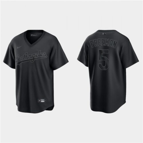 68635fdcd6ecf_1 Men's Los Angeles Dodgers #5 Freddie Freeman Black Pitch Black Fashion Replica Stitched Jersey