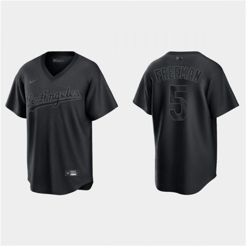 68635fdcd6ecf_1 Men's Los Angeles Dodgers #5 Freddie Freeman Black Pitch Black Fashion Replica Stitched Jersey
