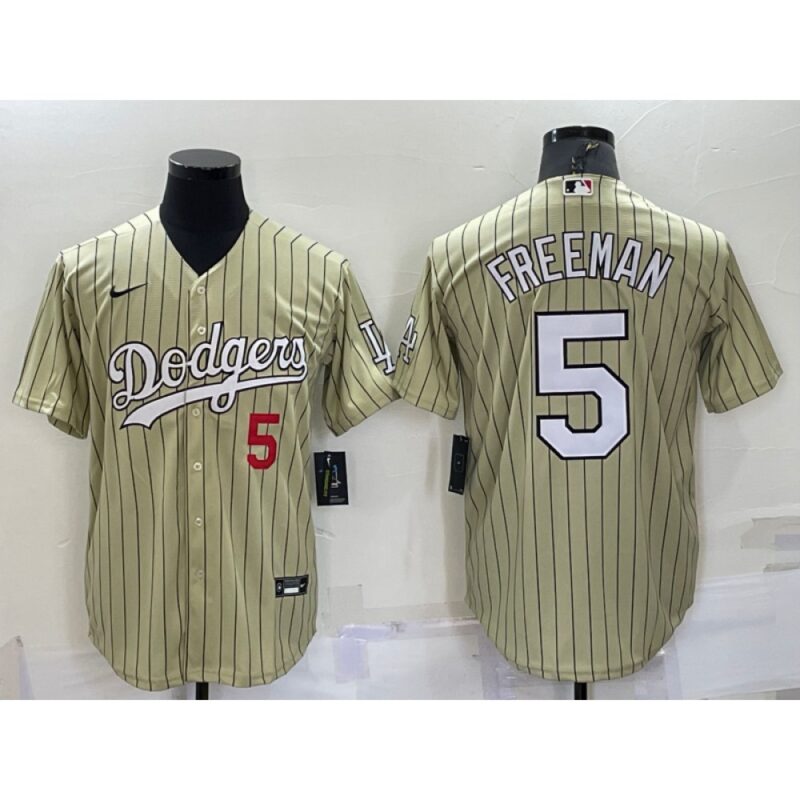 68635fe019009_1 Men's Los Angeles Dodgers #5 Freddie Freeman Cream Cool Base Stitched Jersey