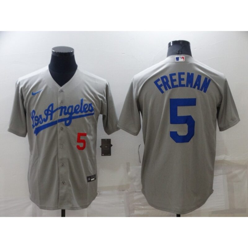 68635ff042330_1 Men's Los Angeles Dodgers #5 Freddie Freeman Grey Cool Base Stitched Baseball Jersey