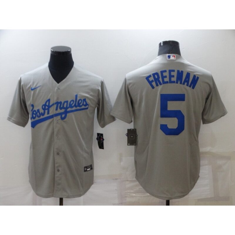 68635ff359b5f_1 Men's Los Angeles Dodgers #5 Freddie Freeman Grey Cool Base Stitched Baseball Jersey