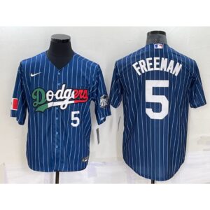 686360009b9a9_1 Men's Los Angeles Dodgers #5 Freddie Freeman Navy Mexico World Series Cool Base Stitched Baseball Jersey
