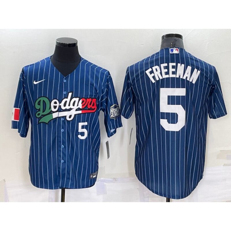 686360009b9a9_1 Men's Los Angeles Dodgers #5 Freddie Freeman Navy Mexico World Series Cool Base Stitched Baseball Jersey