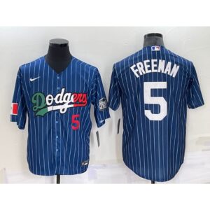686360040309e_1 Men's Los Angeles Dodgers #5 Freddie Freeman Navy Mexico World Series Cool Base Stitched Baseball Jersey