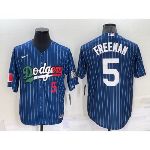 686360040309e_1 Men's Los Angeles Dodgers #5 Freddie Freeman Navy Mexico World Series Cool Base Stitched Baseball Jersey