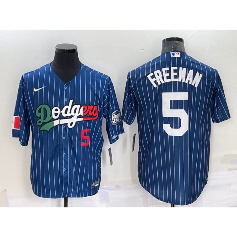 686360040309e_1 Men's Los Angeles Dodgers #5 Freddie Freeman Navy Mexico World Series Cool Base Stitched Baseball Jersey