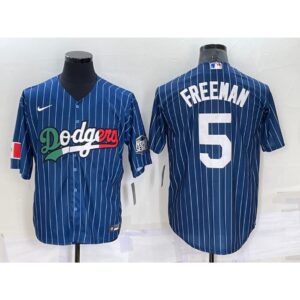 686360075513d_1 Men's Los Angeles Dodgers #5 Freddie Freeman Navy Mexico World Series Cool Base Stitched Baseball Jersey