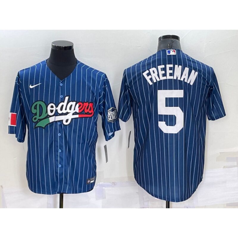 686360075513d_1 Men's Los Angeles Dodgers #5 Freddie Freeman Navy Mexico World Series Cool Base Stitched Baseball Jersey