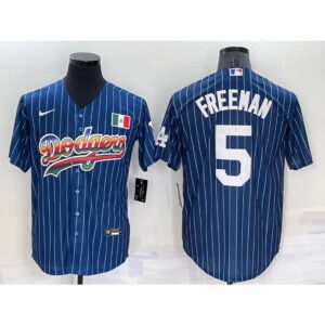 68636015124e4_1 Men's Los Angeles Dodgers #5 Freddie Freeman Navy Mexico Rainbow Cool Base Stitched Baseball Jersey