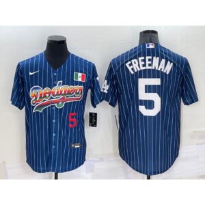 6863601c1b892_1 Men's Los Angeles Dodgers #5 Freddie Freeman Navy Mexico Rainbow Cool Base Stitched Baseball Jersey