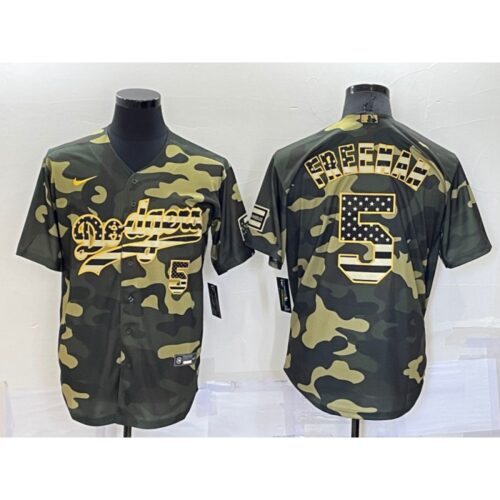 6863601f6d9e6_1 Men's Los Angeles Dodgers #5 Freddie Freeman Olive Cool Base Stitched Baseball Jersey