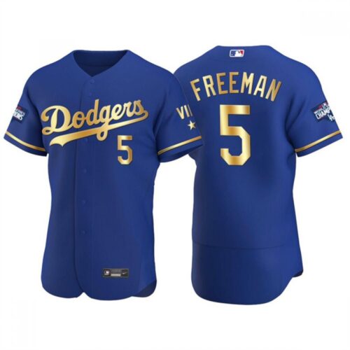 6863603392102_1 Men's Los Angeles Dodgers #5 Freddie Freeman Royal Golden Flex Base Stitched Jersey